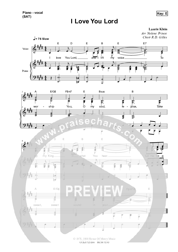 I Love You Lord Lead & Piano (Dennis Prince / Nolene Prince)