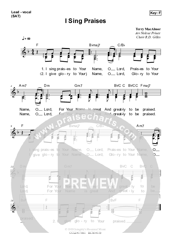 I Sing Praises Lead Sheet (SAT) (Dennis Prince / Nolene Prince)