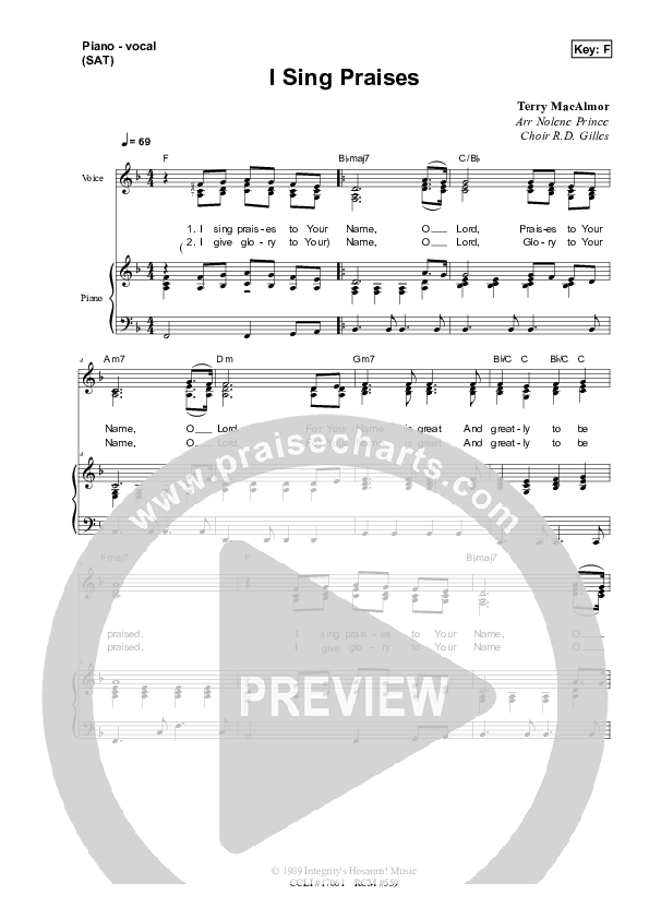 I Sing Praises Piano/Vocal & Lead (Dennis Prince / Nolene Prince)