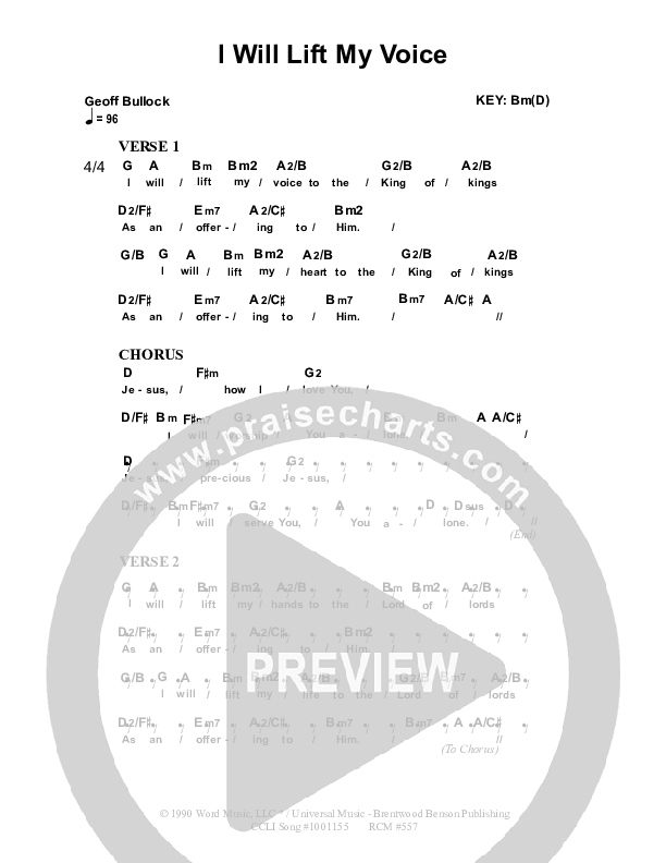 I Will Lift My Voice Chords & Lyrics (Dennis Prince / Nolene Prince)