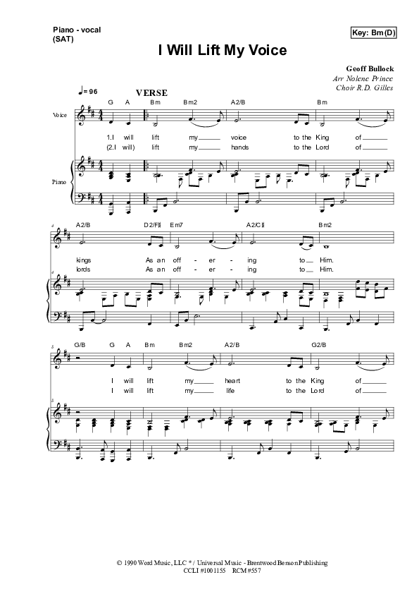 I Will Lift My Voice Piano/Vocal & Lead (Dennis Prince / Nolene Prince)