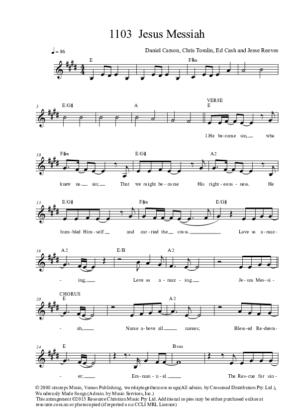 Jesus Messiah Lead Sheet (Dennis Prince / Nolene Prince)