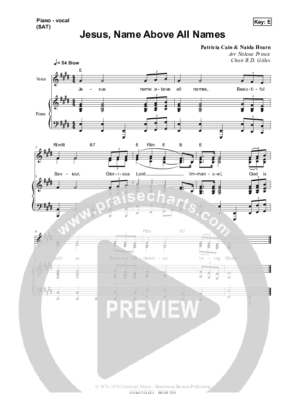 Jesus Name Above All Names Piano/Vocal & Lead (Dennis Prince / Nolene Prince)