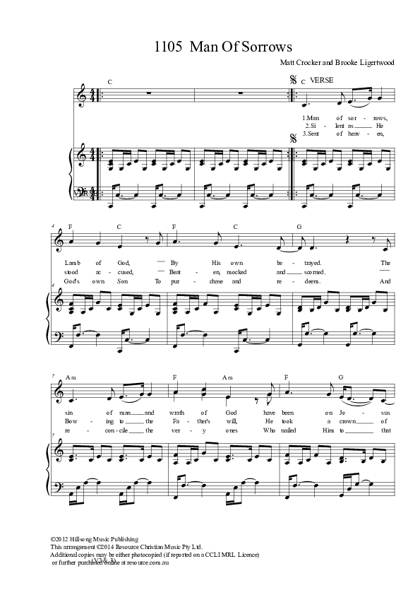 Man Of Sorrows Piano/Vocal & Lead (Dennis Prince / Nolene Prince)