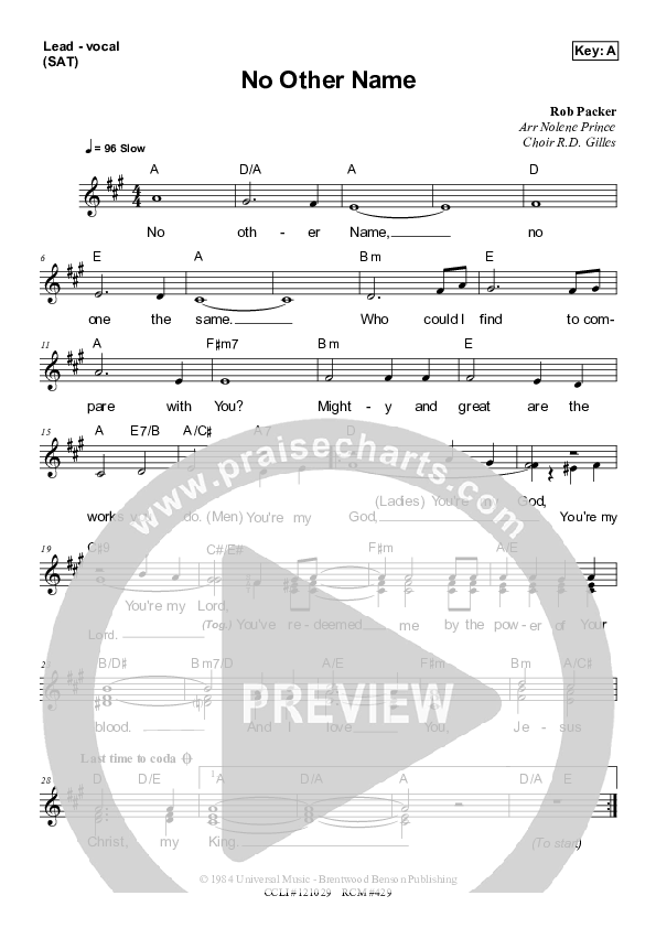 No Other Name Lead Sheet (SAT) (Dennis Prince / Nolene Prince)