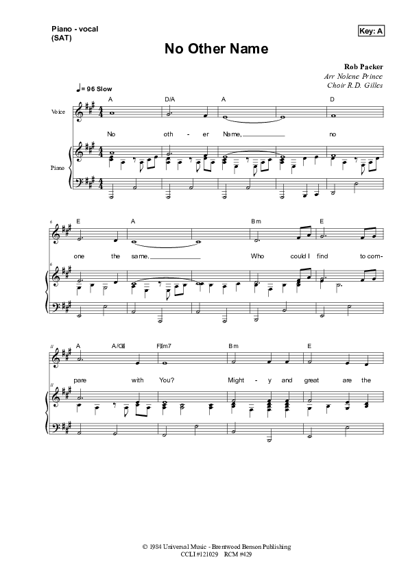 No Other Name Piano/Vocal (SAT) (Dennis Prince / Nolene Prince)