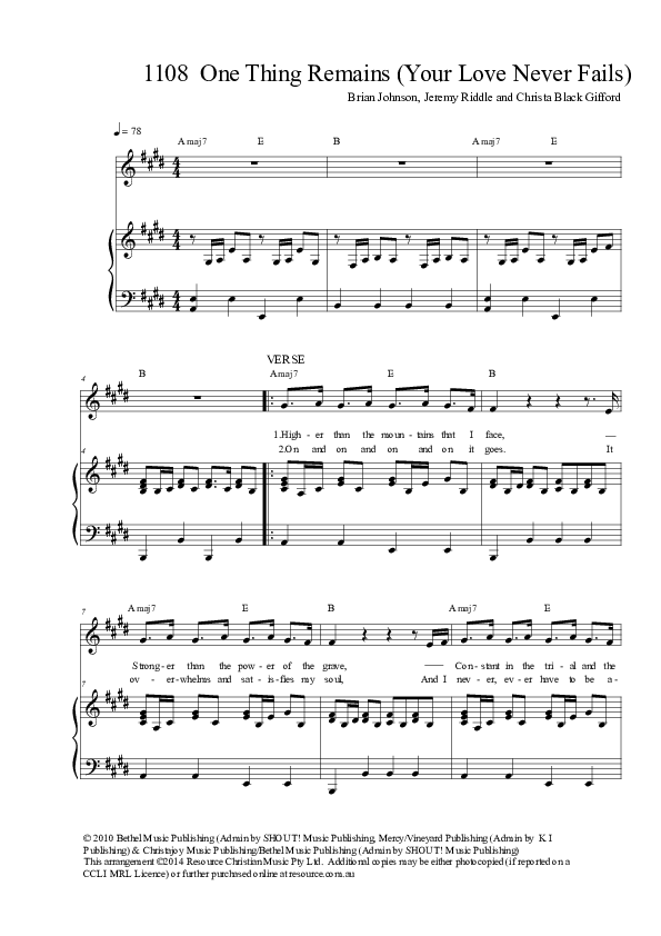 One Thing Remains Piano/Vocal & Lead (Dennis Prince / Nolene Prince)