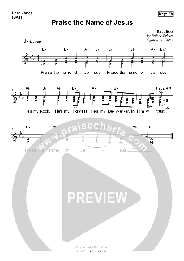 Praise The Name Of Jesus Lead Sheet (SAT) (Dennis Prince / Nolene Prince)