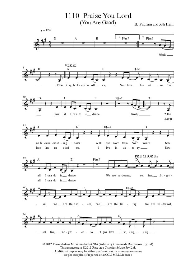 Praise You Lord Lead Sheet (Dennis Prince / Nolene Prince)