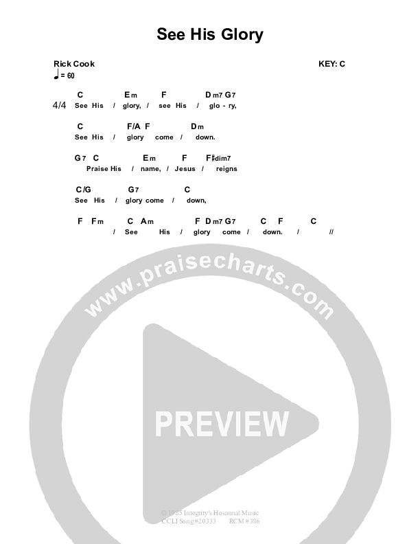 See His Glory Chord Chart (Dennis Prince / Nolene Prince)