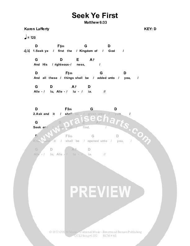 Seek Ye First Chord Chart (Dennis Prince / Nolene Prince)