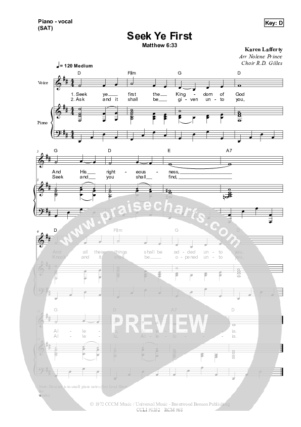 Seek Ye First Piano/Vocal (SAT) (Dennis Prince / Nolene Prince)