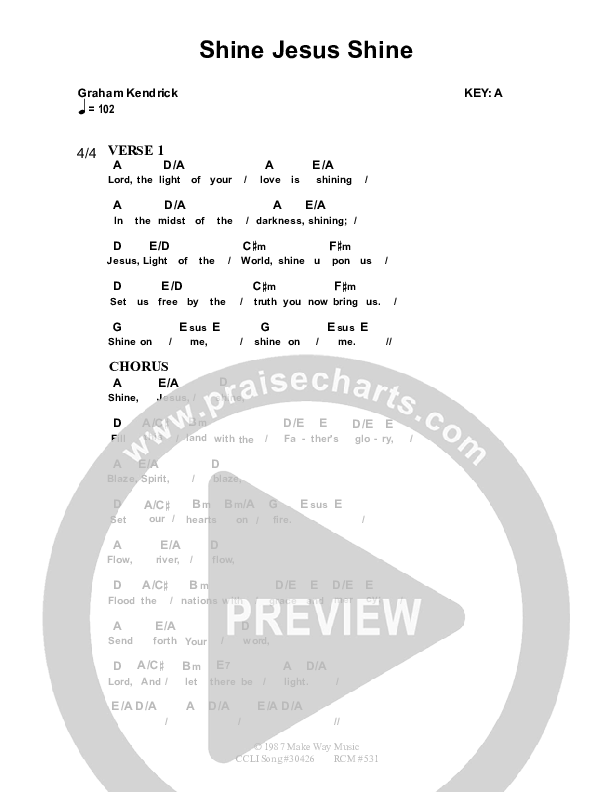 Shine Jesus Shine Chord Chart (Dennis Prince / Nolene Prince)