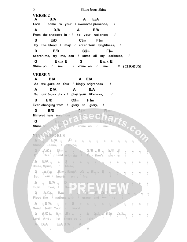 Shine Jesus Shine Chord Chart (Dennis Prince / Nolene Prince)
