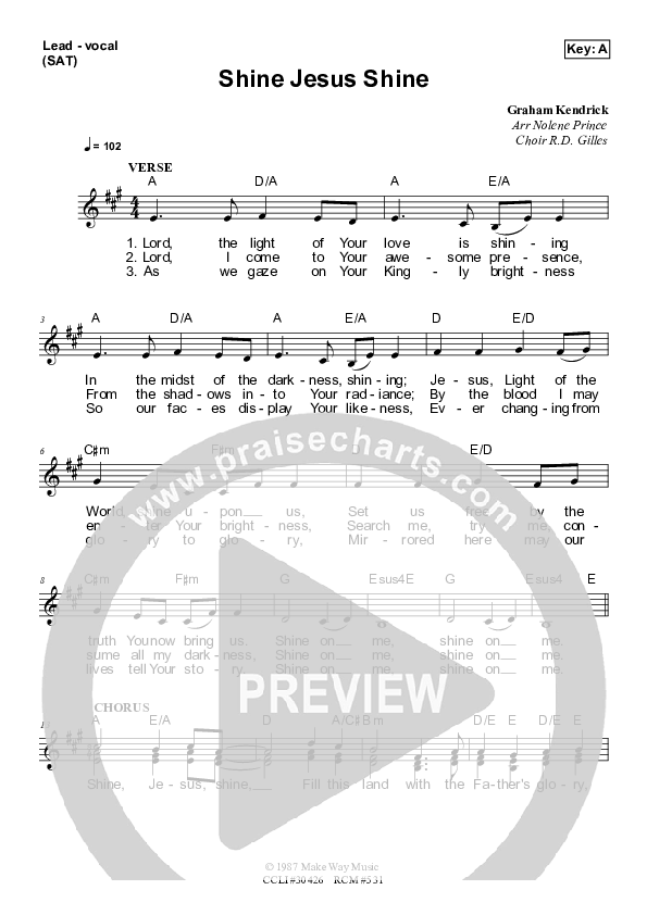 Shine Jesus Shine Lead Sheet (SAT) (Dennis Prince / Nolene Prince)