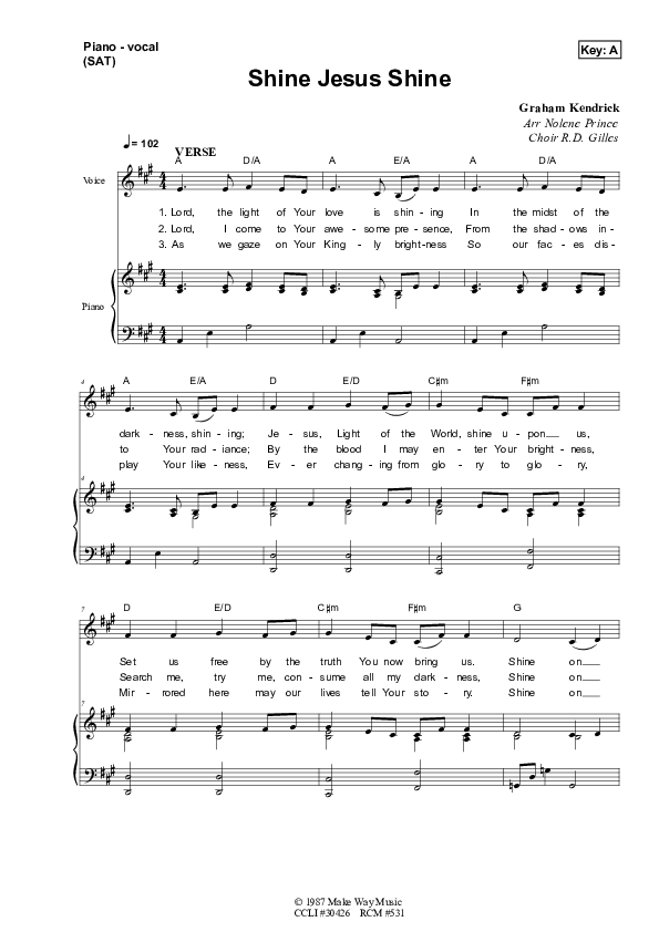 Shine Jesus Shine Piano/Vocal (SAT) (Dennis Prince / Nolene Prince)