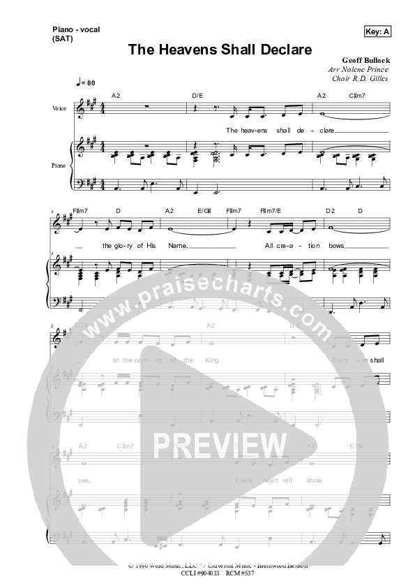 The Heavens Shall Declare Piano/Vocal & Lead (Dennis Prince / Nolene Prince)