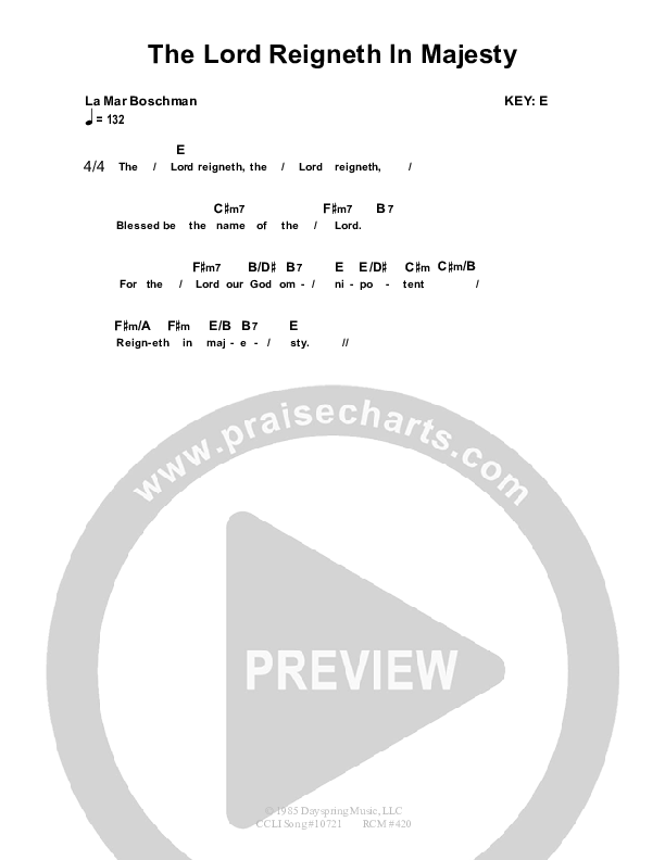 The Lord Reigneth In Majesty Chords & Lyrics (Dennis Prince / Nolene Prince)