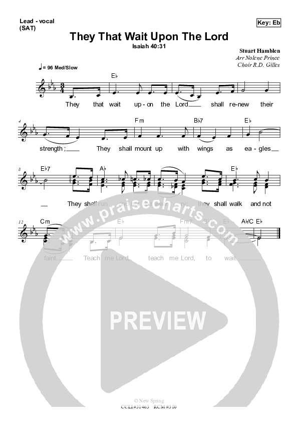 They That Wait Upon The Lord Piano/Vocal (SAT) (Dennis Prince / Nolene Prince)