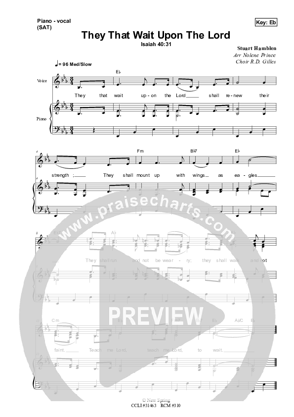 They That Wait Upon The Lord Piano/Vocal (SAT) (Dennis Prince / Nolene Prince)