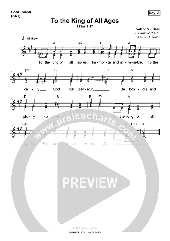 To The King Of All Ages Piano/Vocal & Lead (Dennis Prince / Nolene Prince)