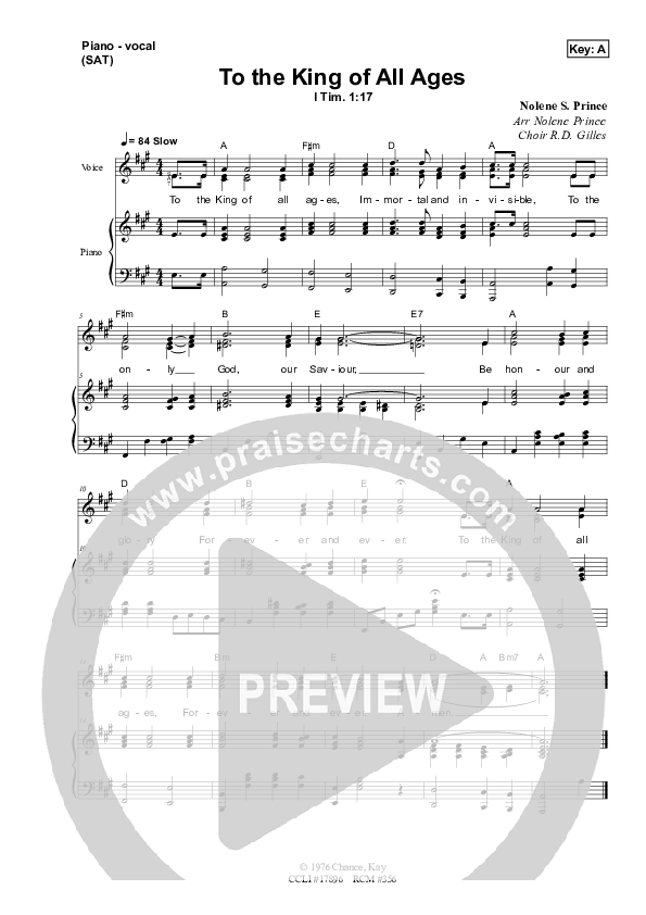 To The King Of All Ages Piano/Vocal & Lead (Dennis Prince / Nolene Prince)