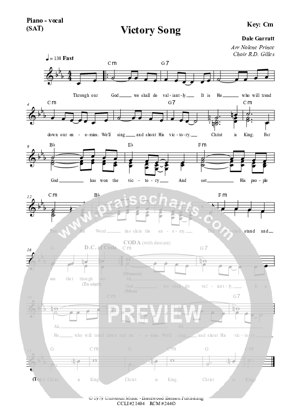 Victory Song Piano/Vocal & Lead (Dennis Prince / Nolene Prince)
