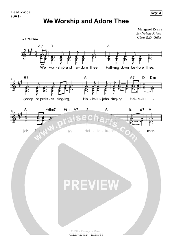 We Worship And Adore Thee Piano/Vocal & Lead (Dennis Prince / Nolene Prince)