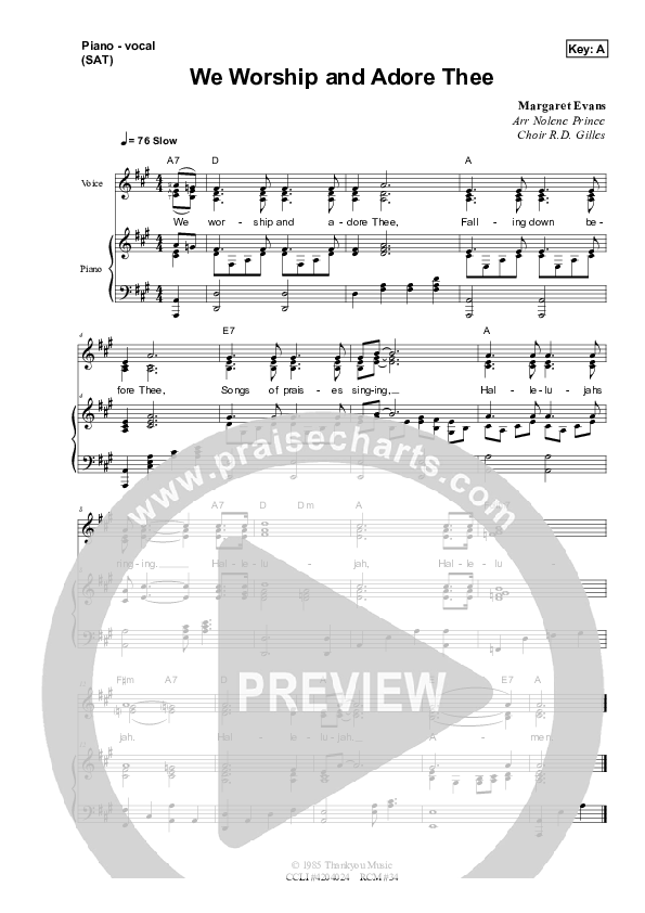 We Worship And Adore Thee Piano/Vocal & Lead (Dennis Prince / Nolene Prince)