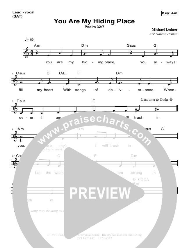 You Are My Hiding Place Sheet Music PDF (Dennis Prince / Nolene Prince