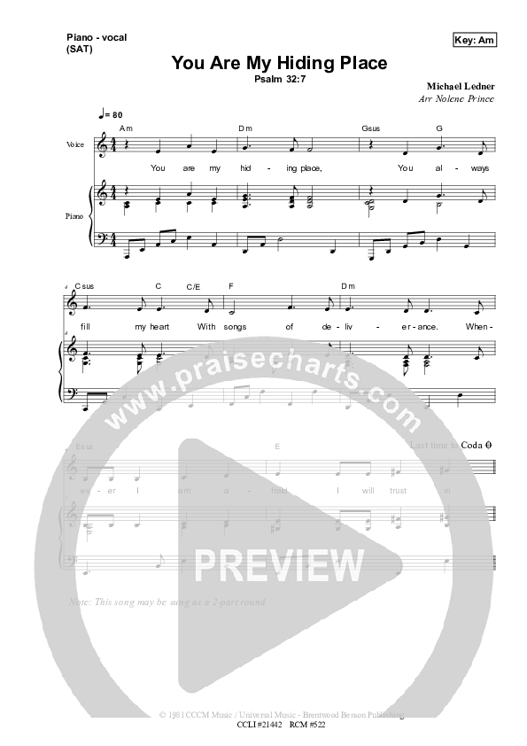 You Are My Hiding Place Piano/Vocal & Lead (Dennis Prince / Nolene Prince)