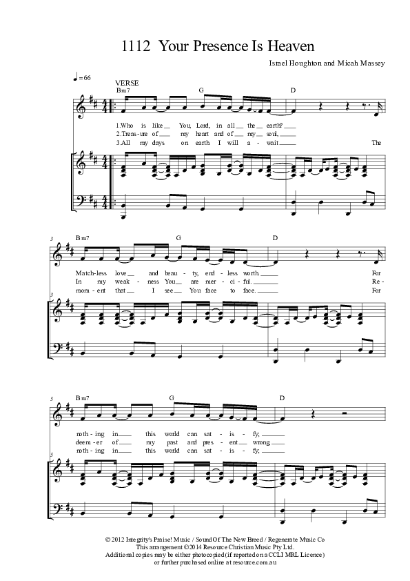 Your Presence Is Heaven To Me Piano/Vocal & Lead (Dennis Prince / Nolene Prince)