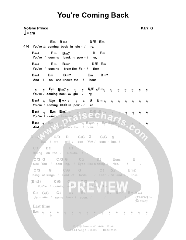 You're Coming Back Chords & Lyrics (Dennis Prince / Nolene Prince)