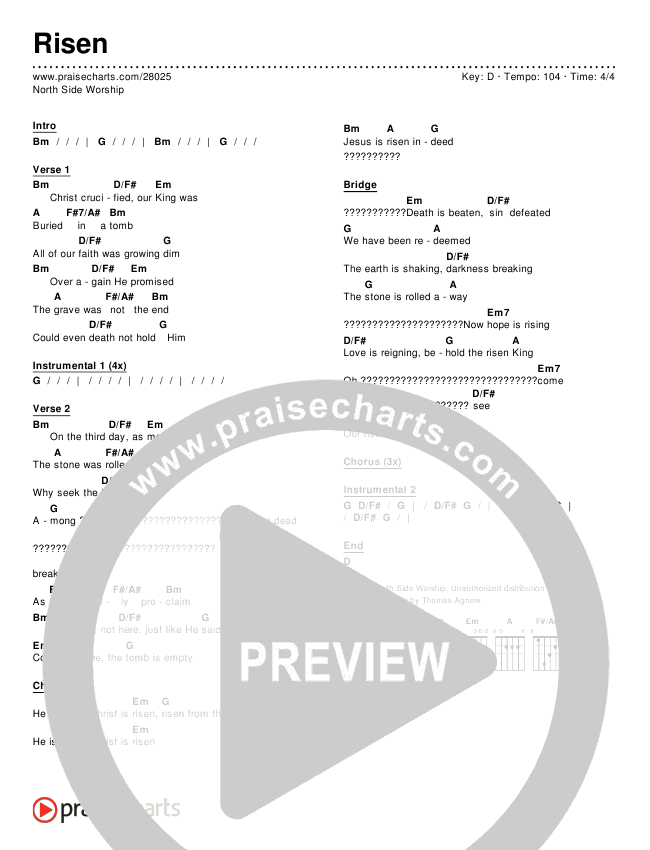 Risen Chords & Lyrics (North Side Worship / Thomas Agnew)
