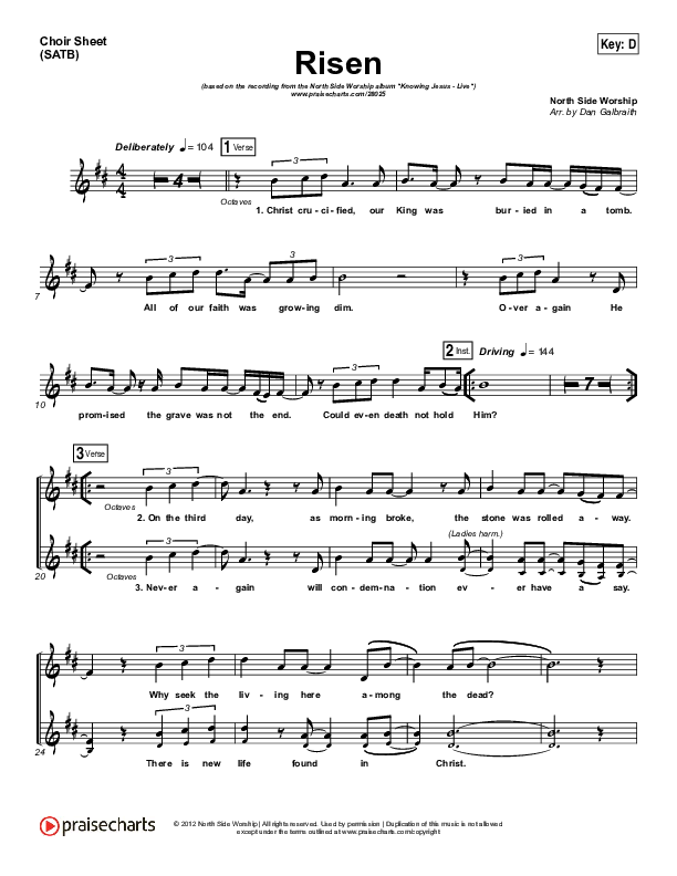 Risen Choir Sheet (SATB) (North Side Worship / Thomas Agnew)