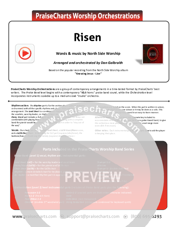 Risen Cover Sheet (North Side Worship / Thomas Agnew)