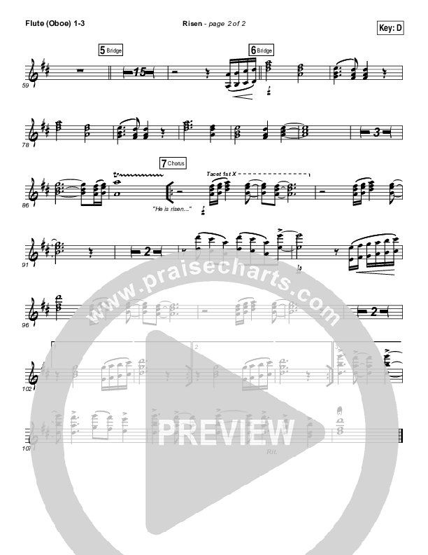 Risen Flute/Oboe 1/2/3 (North Side Worship / Thomas Agnew)