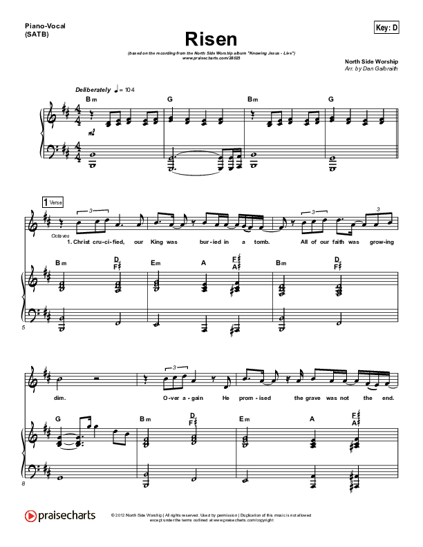 Risen Piano/Vocal Pack (North Side Worship / Thomas Agnew)