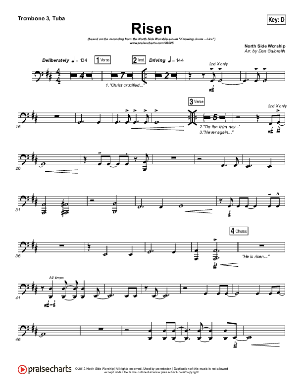 Risen Trombone 3/Tuba (North Side Worship / Thomas Agnew)