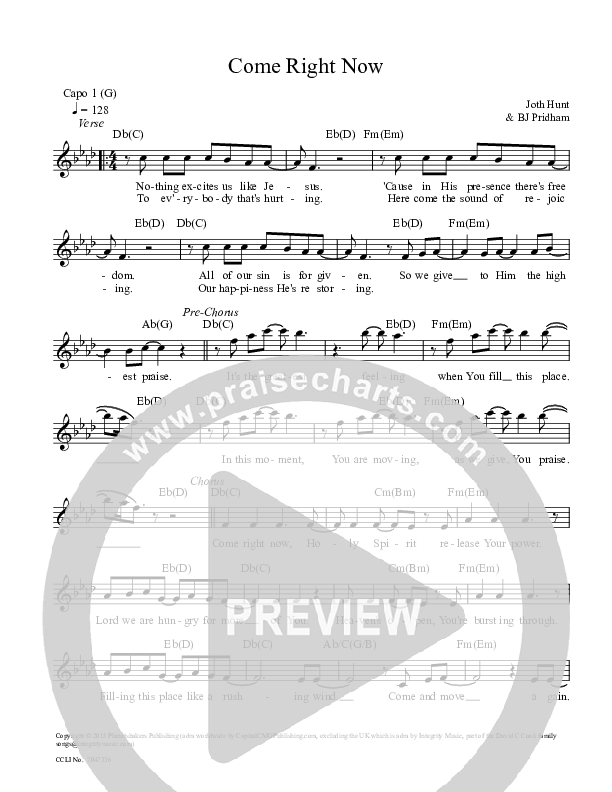 Come Right Now Lead Sheet (Planetshakers)