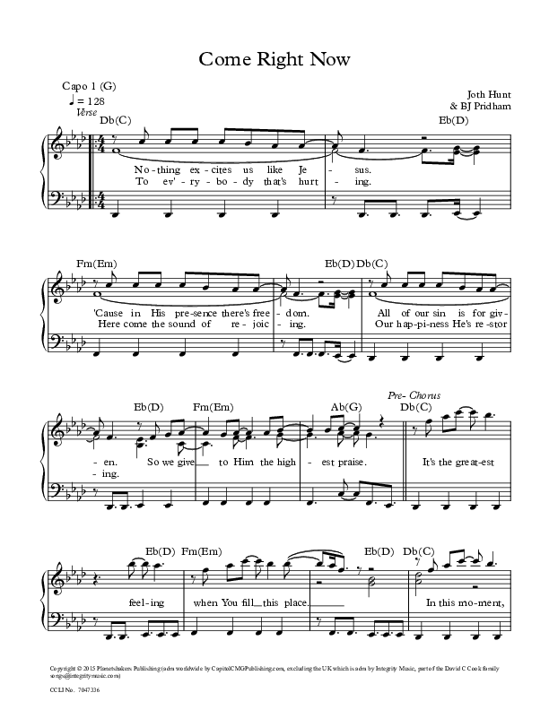 Come Right Now Piano/Vocal & Lead (Planetshakers)