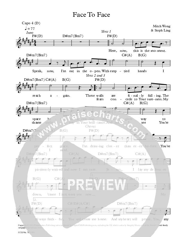 Face To Face Lead Sheet (Planetshakers)