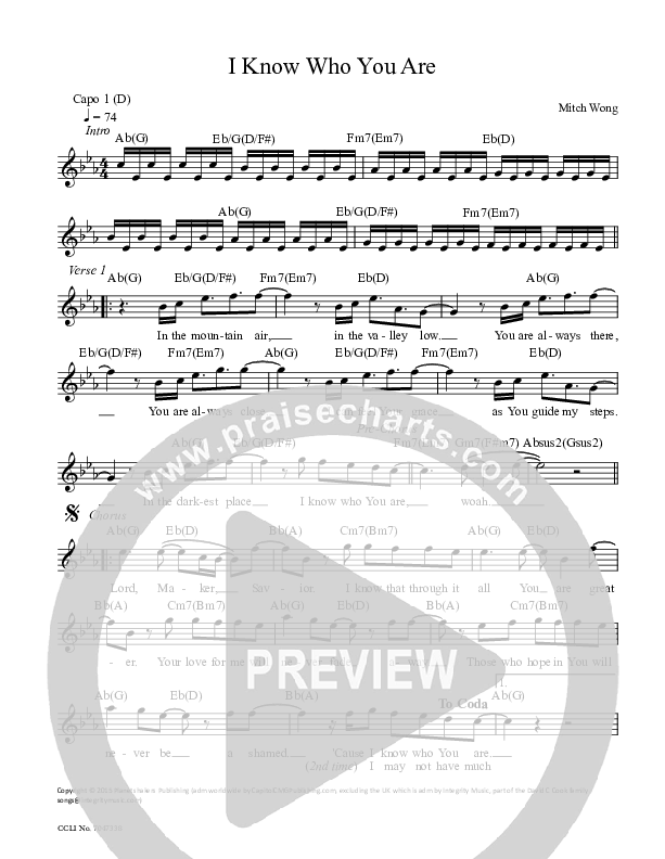 I Know Who You Are Lead Sheet (Planetshakers)