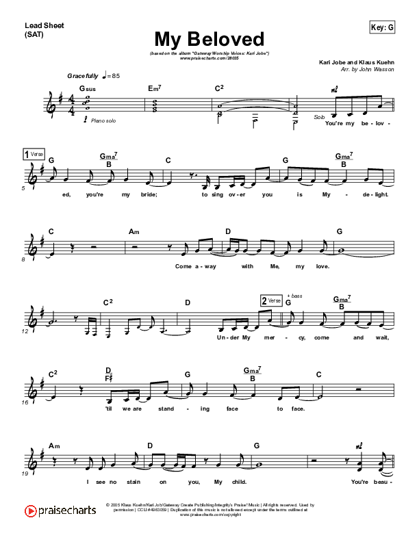 My Beloved Lead Sheet (SAT) (Gateway Worship / Kari Jobe)