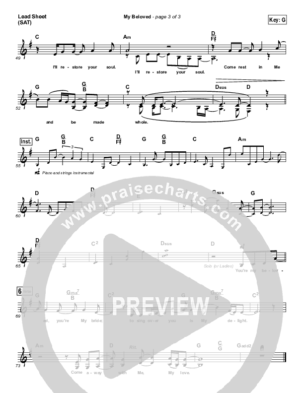 My Beloved Lead Sheet (SAT) (Gateway Worship / Kari Jobe)