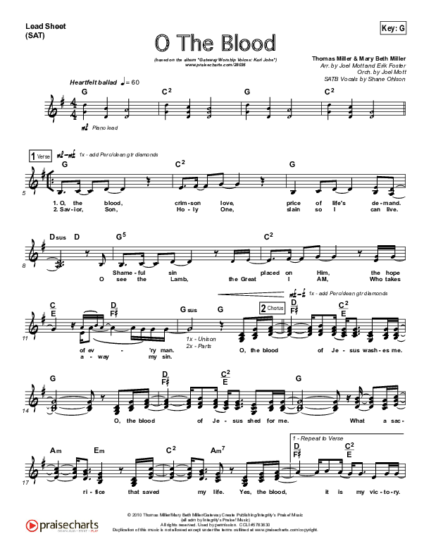 O The Blood Lead Sheet (Gateway Worship / Kari Jobe)