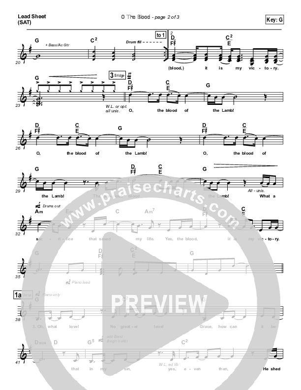 O The Blood Lead Sheet (Gateway Worship / Kari Jobe)