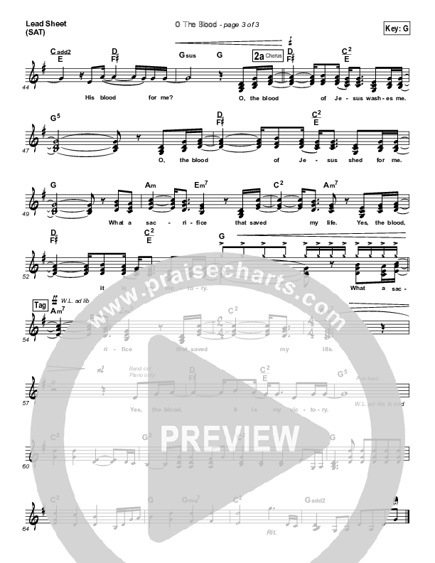 O The Blood Lead Sheet (SAT) (Gateway Worship / Kari Jobe)
