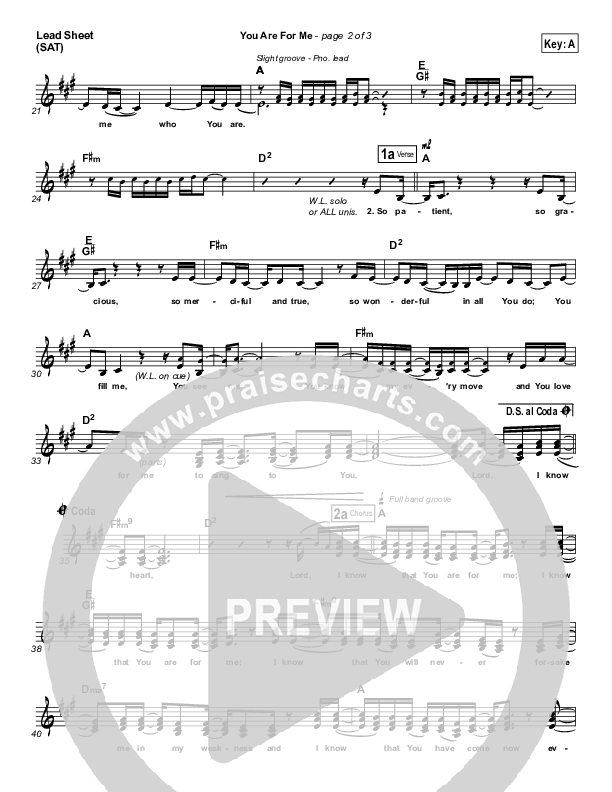 You Are For Me Lead Sheet (Gateway Worship / Kari Jobe)