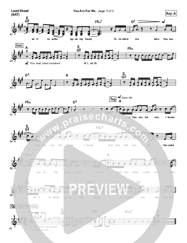 You Are For Me Lead Sheet (Gateway Worship / Kari Jobe)